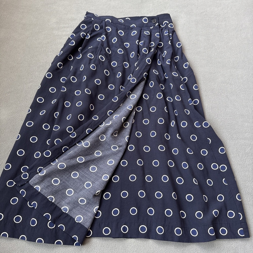Uniqlo Ines De La Fressange Wrap‎ Skirt XS Blue Polka Dot Midi Waist 22.8"